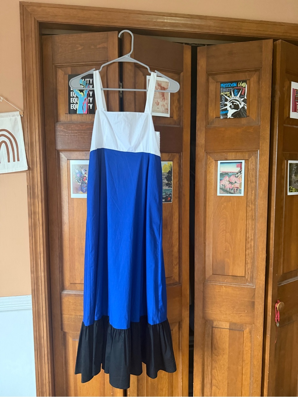 kate spade Blue, White and Black Colorblock Maxi Dress